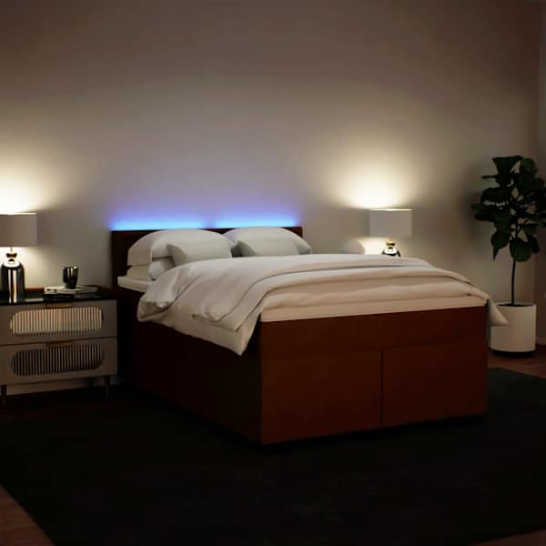 LED-valgustusega kontinentaalvoodi koos madratsiga, roosa, 140 × 190 cm, samet — mudel 3288623