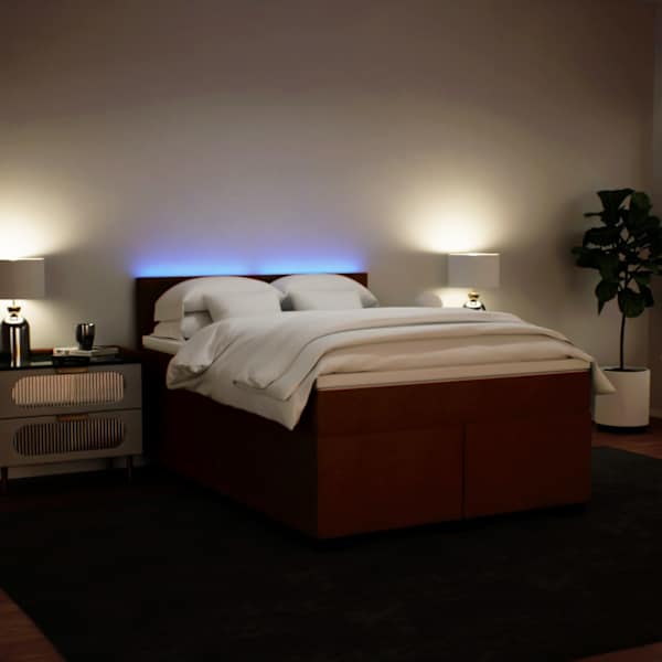LED-valgustusega kontinentaalvoodi koos madratsiga, roosa, 160 × 200 cm, samet — mudel 3288659