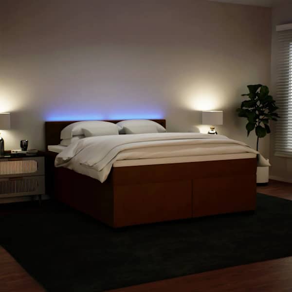 LED-valgustusega kontinentaalvoodi koos madratsiga, roosa, 180 × 200 cm, samet — mudel 3288695