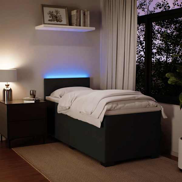 LED-valgustusega kontinentaalvoodi koos madratsiga, must, 90 × 190 cm, samet — mudel 3288769