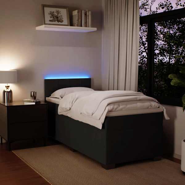 LED-valgustusega kontinentaalvoodi koos madratsiga, must, 90 × 190 cm, samet — mudel 3288771