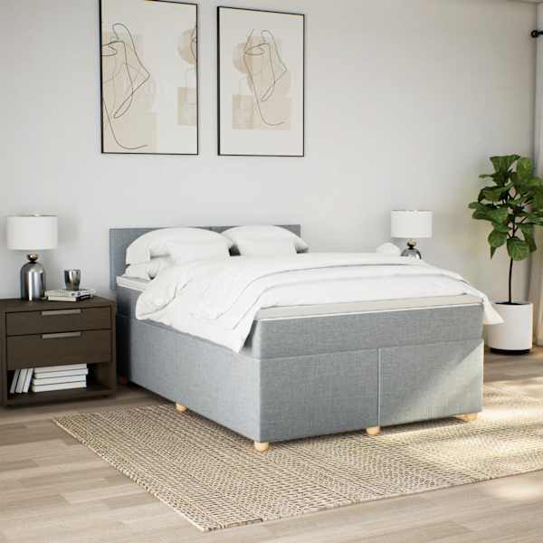 LED-valgustusega kontinentaalvoodi koos madratsiga, helehall, 140 × 190 cm, kangas — mudel 3288968