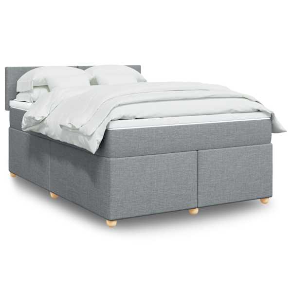 LED-valgustusega kontinentaalvoodi koos madratsiga, helehall, 140 × 190 cm, kangas — mudel 3288968