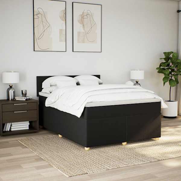 LED-valgustusega kontinentaalvoodi koos madratsiga, must, 140 × 190 cm, kangas — mudel 3288970