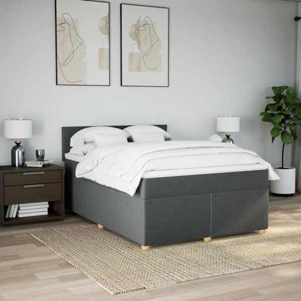 LED-valgustusega kontinentaalvoodi koos madratsiga, tumehall, 140 × 190 cm, kangas — mudel 3288976