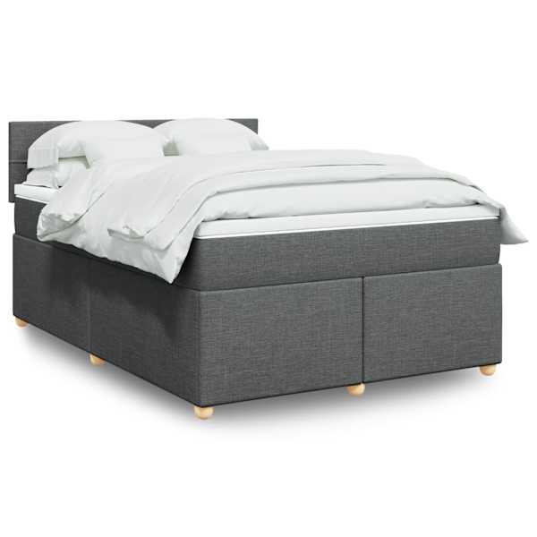 LED-valgustusega kontinentaalvoodi koos madratsiga, tumehall, 140 × 190 cm, kangas — mudel 3288976