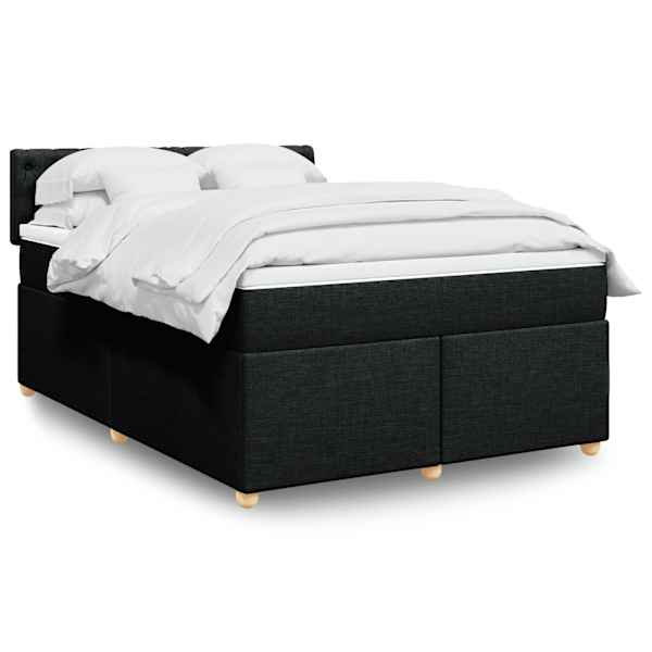 LED-valgustusega kontinentaalvoodi koos madratsiga, must, 140 × 190 cm, kangas — mudel 3288984