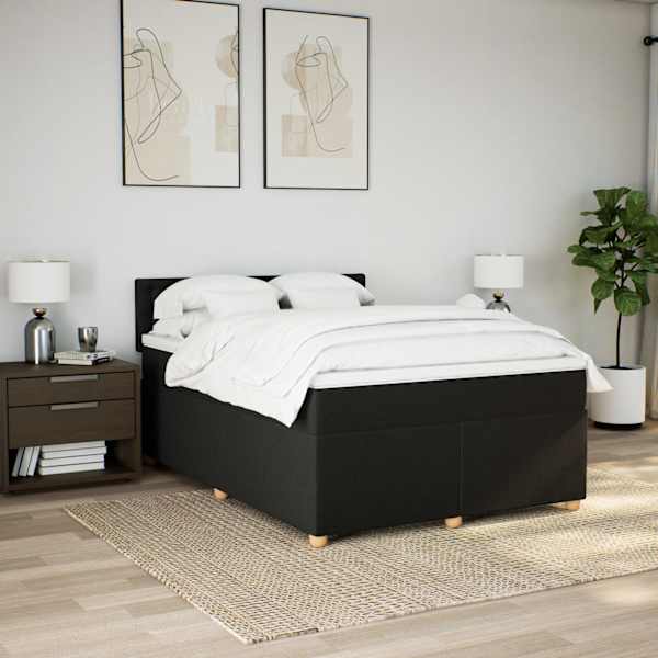 LED-valgustusega kontinentaalvoodi koos madratsiga, must, 140 × 190 cm, kangas — mudel 3288991