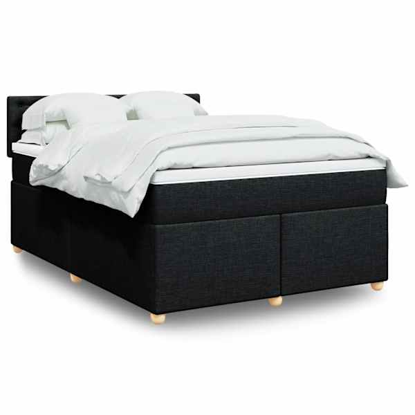 LED-valgustusega kontinentaalvoodi koos madratsiga, must, 140 × 190 cm, kangas — mudel 3288991