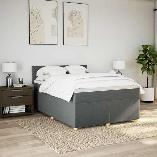 LED-valgustusega kontinentaalvoodi koos madratsiga, tumehall, 140 × 200 cm, kangas — mudel 3288997