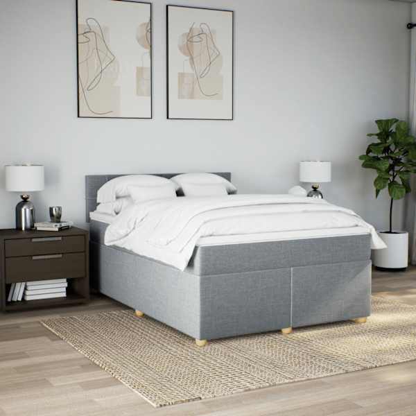 LED-valgustusega kontinentaalvoodi koos madratsiga, helehall, 140 × 200 cm, kangas — mudel 3289003