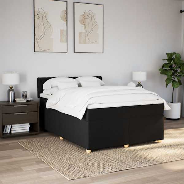 LED-valgustusega kontinentaalvoodi koos madratsiga, must, 160 × 200 cm, kangas — mudel 3289040