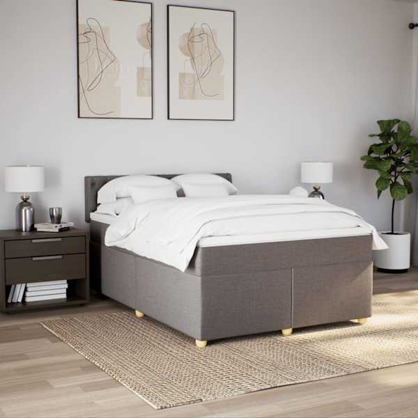 LED-valgustusega kontinentaalvoodi koos madratsiga, pruunikashall, 160 × 200 cm, kangas — mudel 3289042