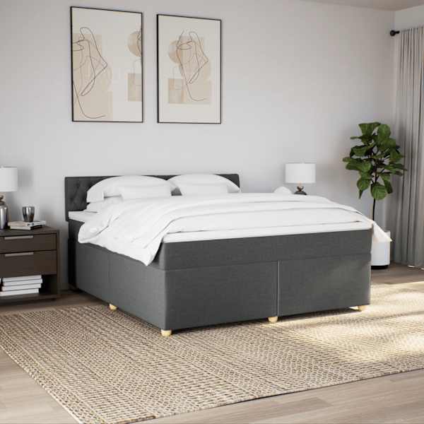LED-valgustusega kontinentaalvoodi koos madratsiga, tumehall, 180 × 200 cm, kangas — mudel 3289067