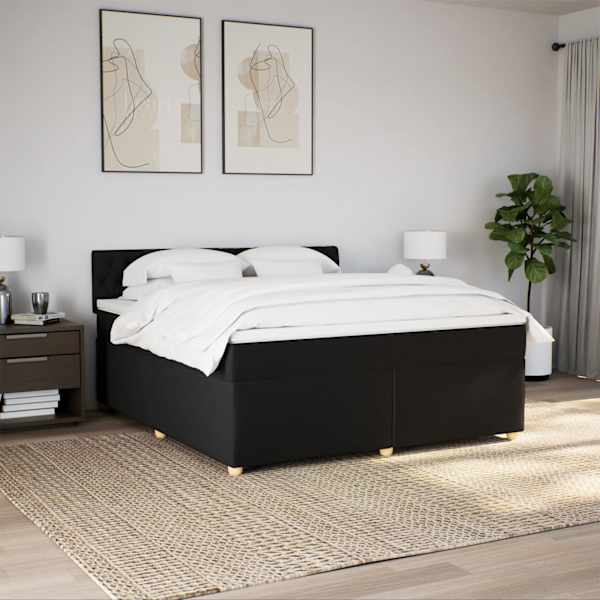 LED-valgustusega kontinentaalvoodi koos madratsiga, must, 180 × 200 cm, kangas — mudel 3289068