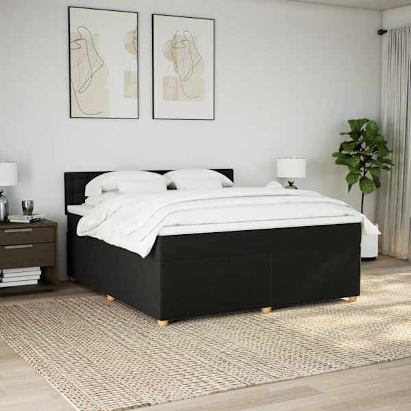 LED-valgustusega kontinentaalvoodi koos madratsiga, must, 180 × 200 cm, kangas — mudel 3289075