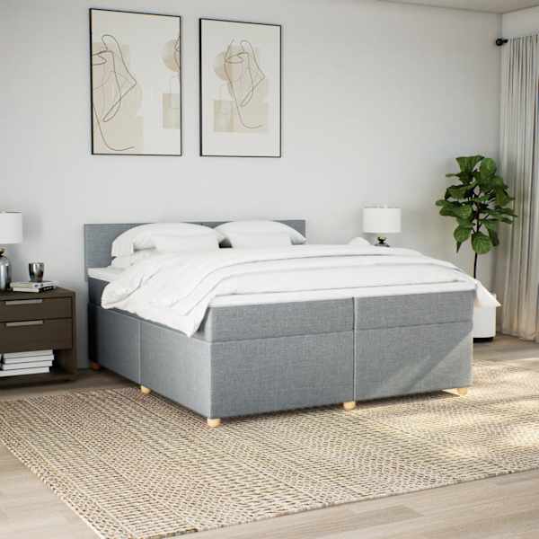 LED-valgustusega kontinentaalvoodi koos 2 madratsiga, helehall, 200 × 200 cm, kangas — mudel 3289080