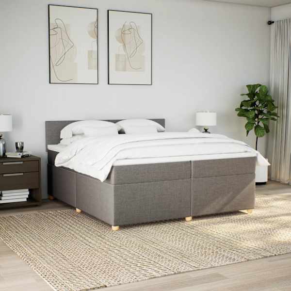 LED-valgustusega kontinentaalvoodi koos 2 madratsiga, pruunikashall, 200 × 200 cm, kangas — mudel 3289084