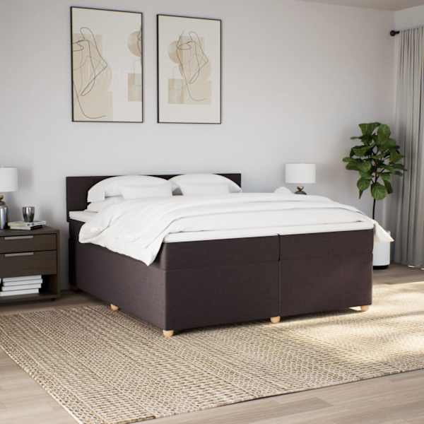 LED-valgustusega kontinentaalvoodi koos 2 madratsiga, tumepruun, 200 × 200 cm, kangas — mudel 3289090