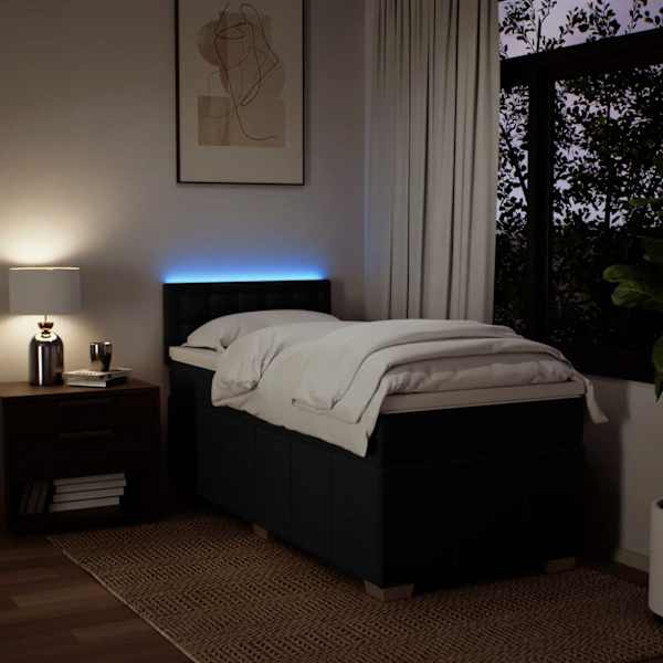 LED-valgustusega kontinentaalvoodi koos madratsiga, must, 100 × 200 cm, kangas — mudel 3289295