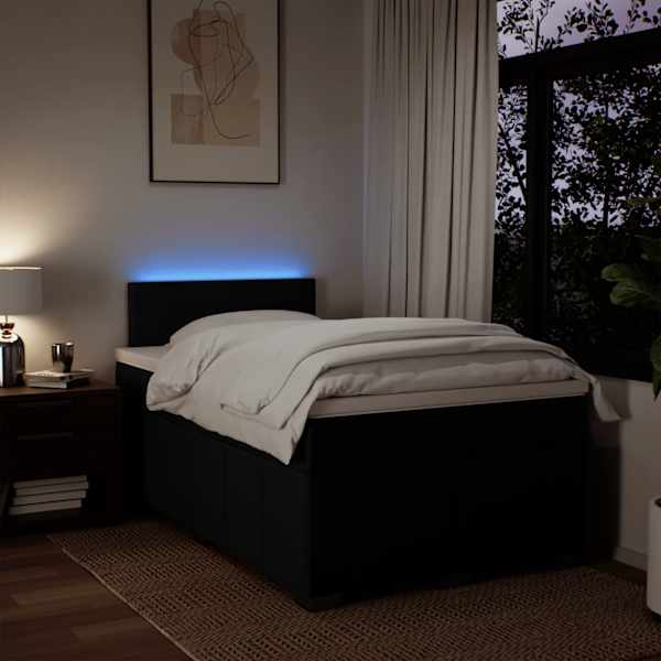 LED-valgustusega kontinentaalvoodi koos madratsiga, must, 120 × 190 cm, kangas — mudel 3289302