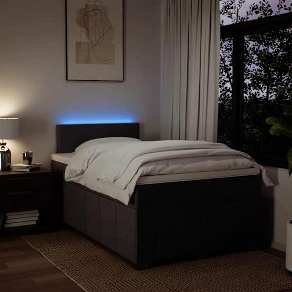 LED-valgustusega kontinentaalvoodi koos madratsiga, tumepruun, 120 × 190 cm, kangas — mudel 3289303
