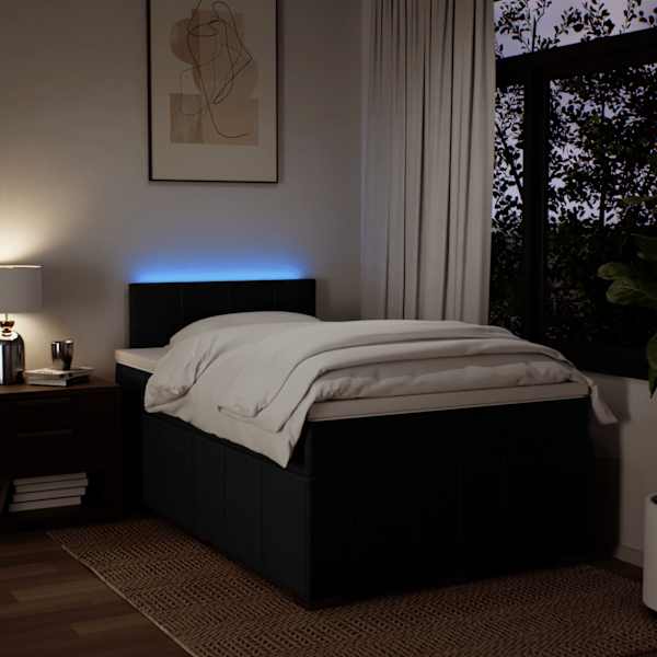 LED-valgustusega kontinentaalvoodi koos madratsiga, must, 120 × 190 cm, kangas — mudel 3289309