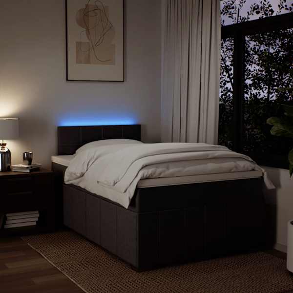 LED-valgustusega kontinentaalvoodi koos madratsiga, tumepruun, 120 × 190 cm, kangas — mudel 3289310
