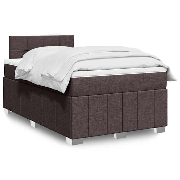 LED-valgustusega kontinentaalvoodi koos madratsiga, tumepruun, 120 × 190 cm, kangas — mudel 3289310