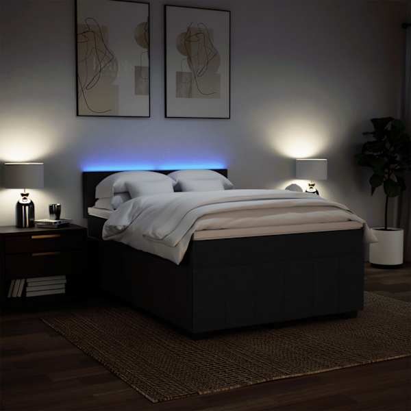 LED-valgustusega kontinentaalvoodi koos madratsiga, must, 140 × 190 cm, kangas — mudel 3289358