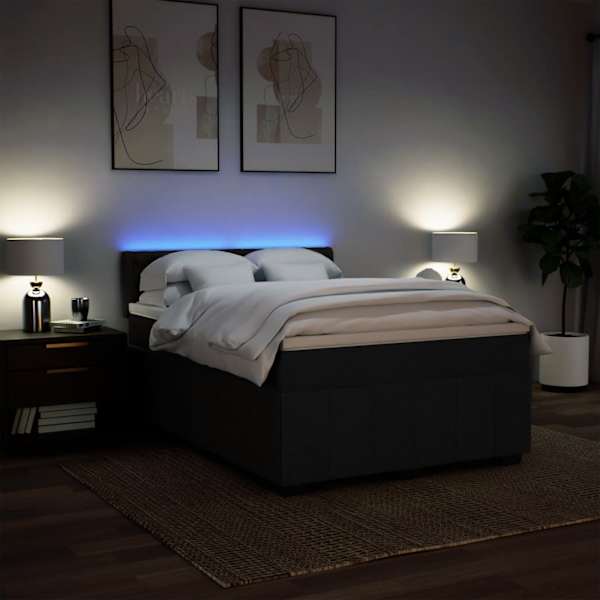 LED-valgustusega kontinentaalvoodi koos madratsiga, must, 140 × 190 cm, kangas — mudel 3289372