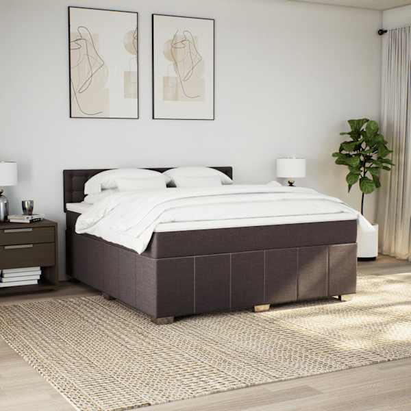 LED-valgustusega kontinentaalvoodi koos madratsiga, tumepruun, 180 × 200 cm, kangas — mudel 3289464