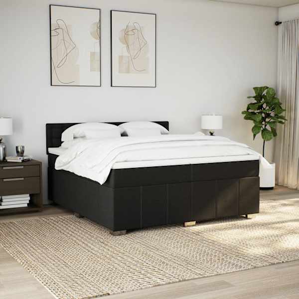 LED-valgustusega kontinentaalvoodi koos 2 madratsiga, must, 200 × 200 cm, kangas — mudel 3289491