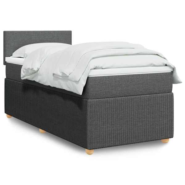 LED-valgustusega kontinentaalvoodi koos madratsiga, tumehall, 90 × 190 cm, kangas — mudel 3289605