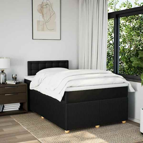 LED-valgustusega kontinentaalvoodi koos madratsiga, must, 120 × 190 cm, kangas — mudel 3289711