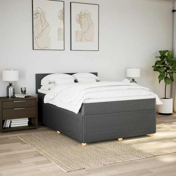 LED-valgustusega kontinentaalvoodi koos madratsiga, tumehall, 140 × 190 cm, kangas — mudel 3289745