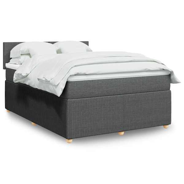 LED-valgustusega kontinentaalvoodi koos madratsiga, tumehall, 140 × 190 cm, kangas — mudel 3289745