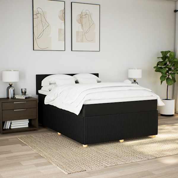 LED-valgustusega kontinentaalvoodi koos madratsiga, must, 140 × 190 cm, kangas — mudel 3289746