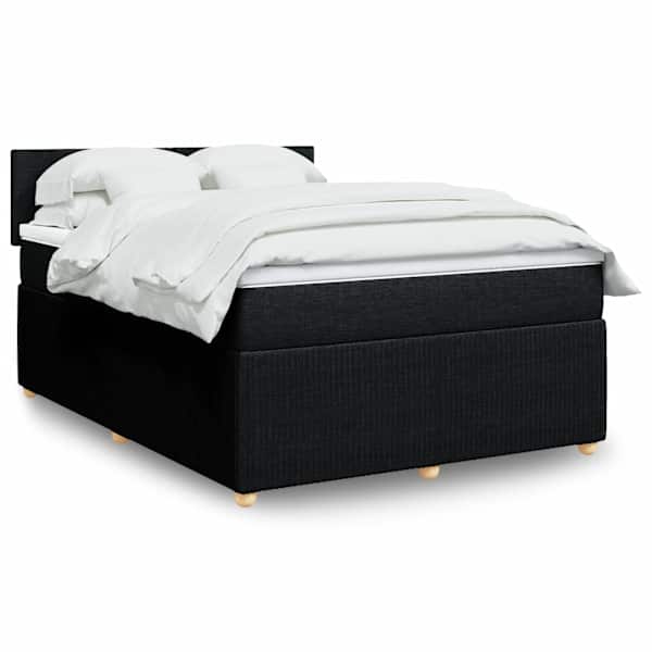 LED-valgustusega kontinentaalvoodi koos madratsiga, must, 140 × 190 cm, kangas — mudel 3289746