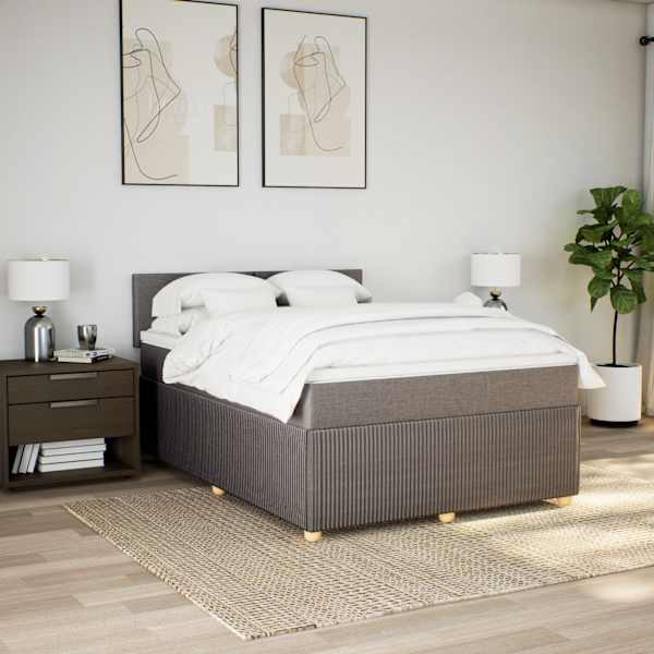 LED-valgustusega kontinentaalvoodi koos madratsiga, pruunikashall, 140 × 190 cm, kangas — mudel 3289748