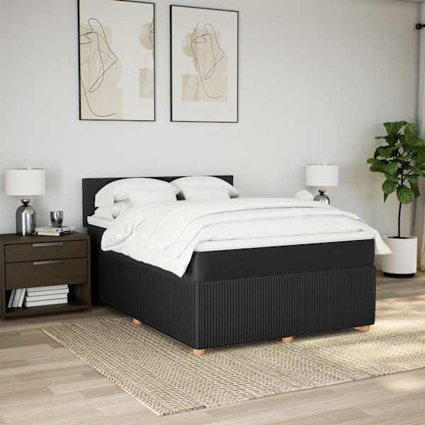 LED-valgustusega kontinentaalvoodi koos madratsiga, must, 140 × 190 cm, kangas — mudel 3289753