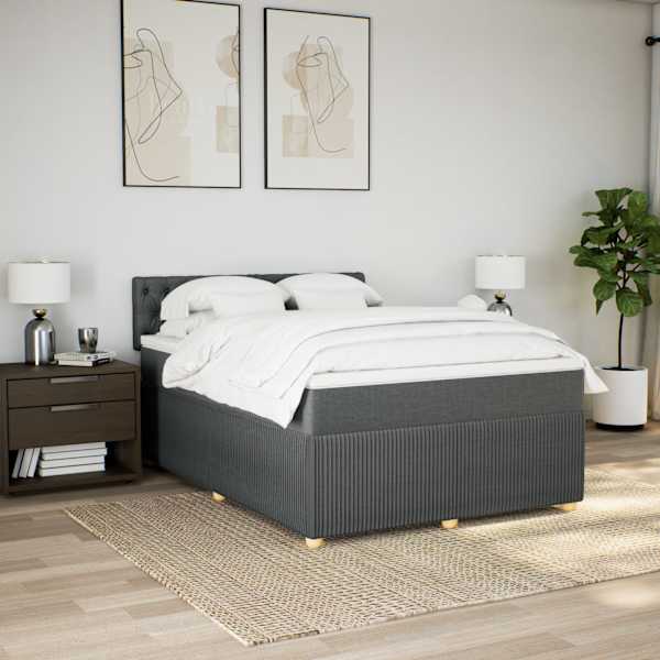 LED-valgustusega kontinentaalvoodi koos madratsiga, tumehall, 140 × 190 cm, kangas — mudel 3289759