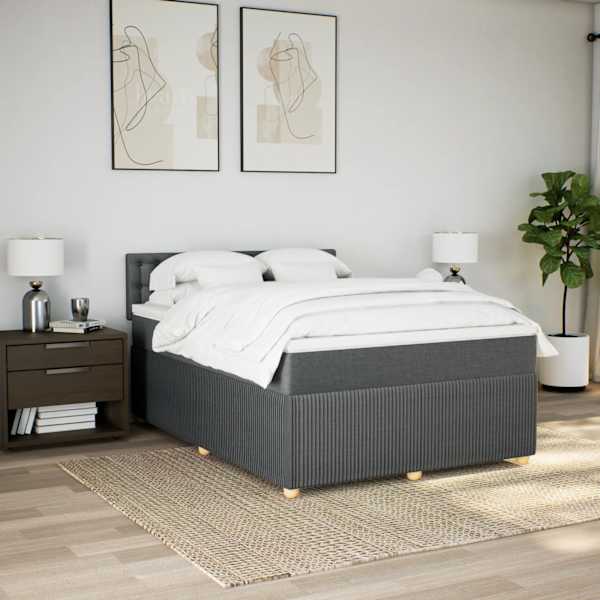 LED-valgustusega kontinentaalvoodi koos madratsiga, tumehall, 140 × 190 cm, kangas — mudel 3289766