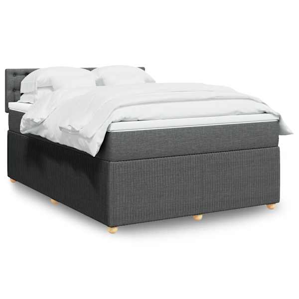 LED-valgustusega kontinentaalvoodi koos madratsiga, tumehall, 140 × 190 cm, kangas — mudel 3289766