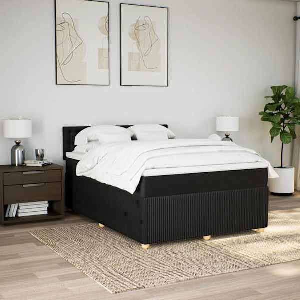 LED-valgustusega kontinentaalvoodi koos madratsiga, must, 140 × 190 cm, kangas — mudel 3289767