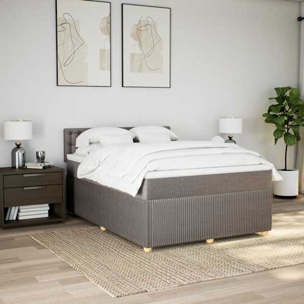 LED-valgustusega kontinentaalvoodi koos madratsiga, pruunikashall, 140 × 190 cm, kangas — mudel 3289769