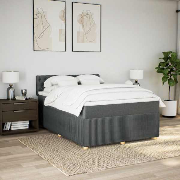 LED-valgustusega kontinentaalvoodi koos madratsiga, tumehall, 140 × 200 cm, kangas — mudel 3289787