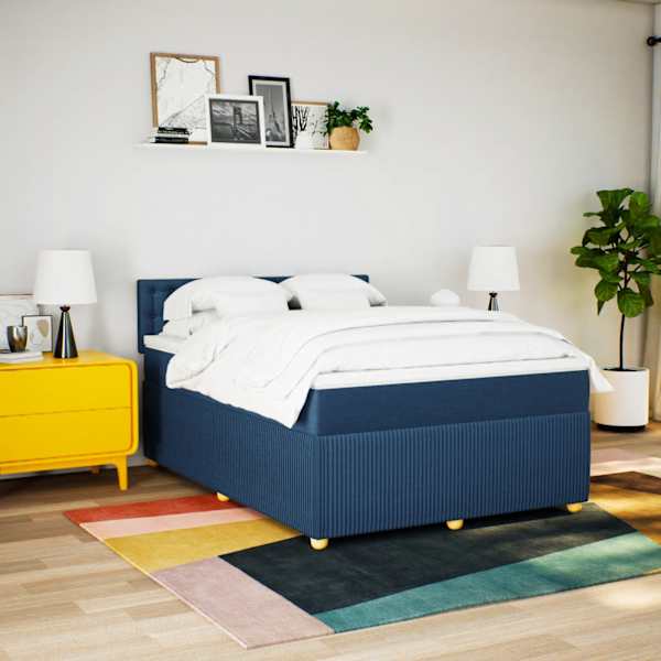 LED-valgustusega kontinentaalvoodi koos madratsiga, sinine, 140 × 200 cm, kangas — mudel 3289799