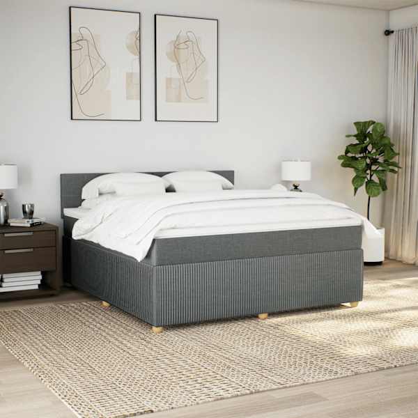 LED-valgustusega kontinentaalvoodi koos madratsiga, tumehall, 180 × 200 cm, kangas — mudel 3289836