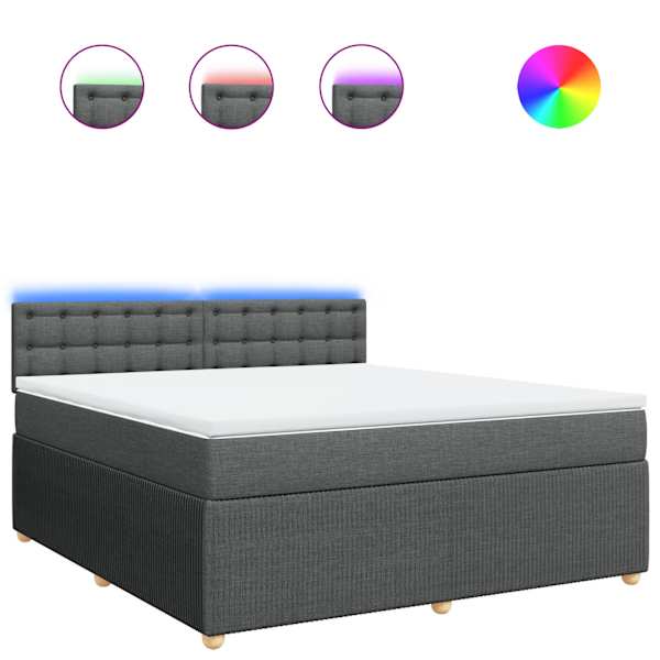 LED-valgustusega kontinentaalvoodi koos madratsiga, tumehall, 180 × 200 cm, kangas — mudel 3289850